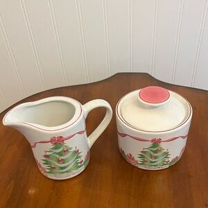 Sango Home for Christmas ‘92 Pink Lidded Sugar and Creamer Excellent Condition